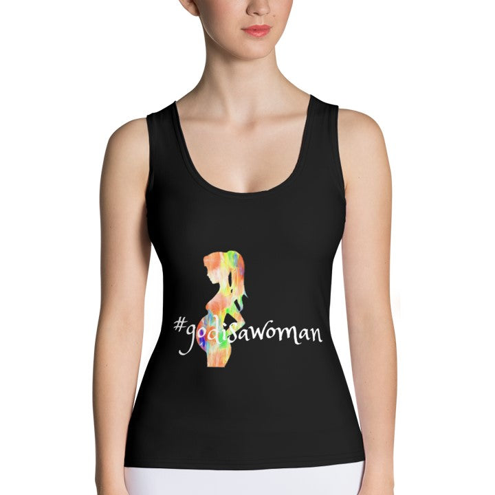 women_s-tank-tee-black-stylish-tank-top-god-is-a-woman-wickedyo 1